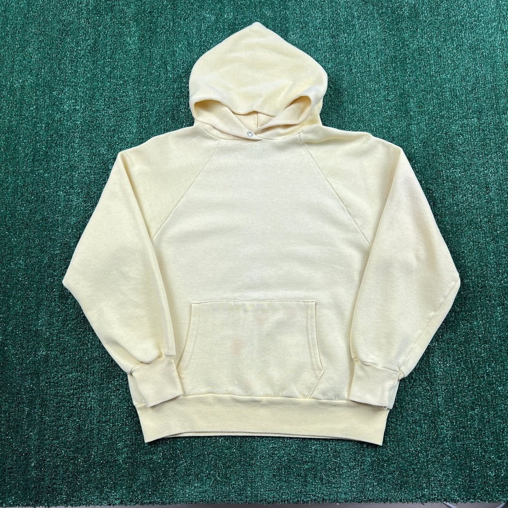 True Vintage Pale Yellow Blank Raglan Cut 50/50 Hoodie Men's Large 20.5x23.5 60s